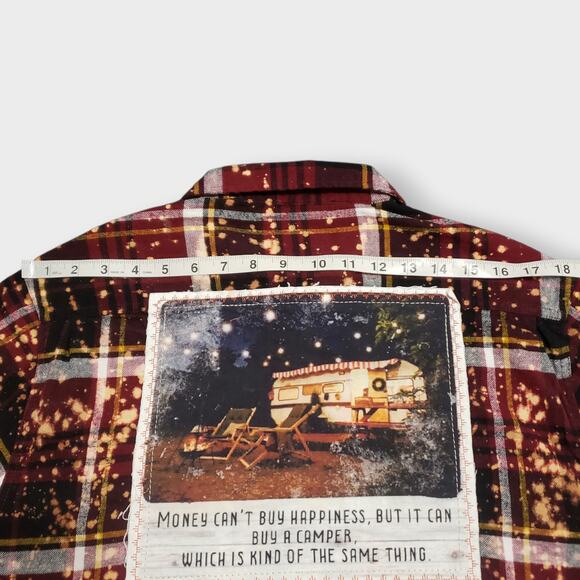 Angry Minnow Brushed Flannel Red Plaid Shirt Sz Lg "Money can't buy happiness" - Picture 11 of 12